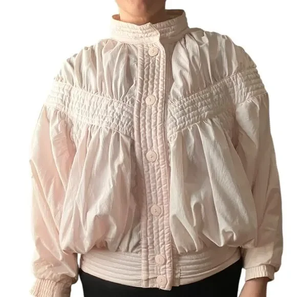 Vintage Abraxas Blush Pink Puff Sleeve Jacket w/ White Trim | Size S - Picture 1 of 6